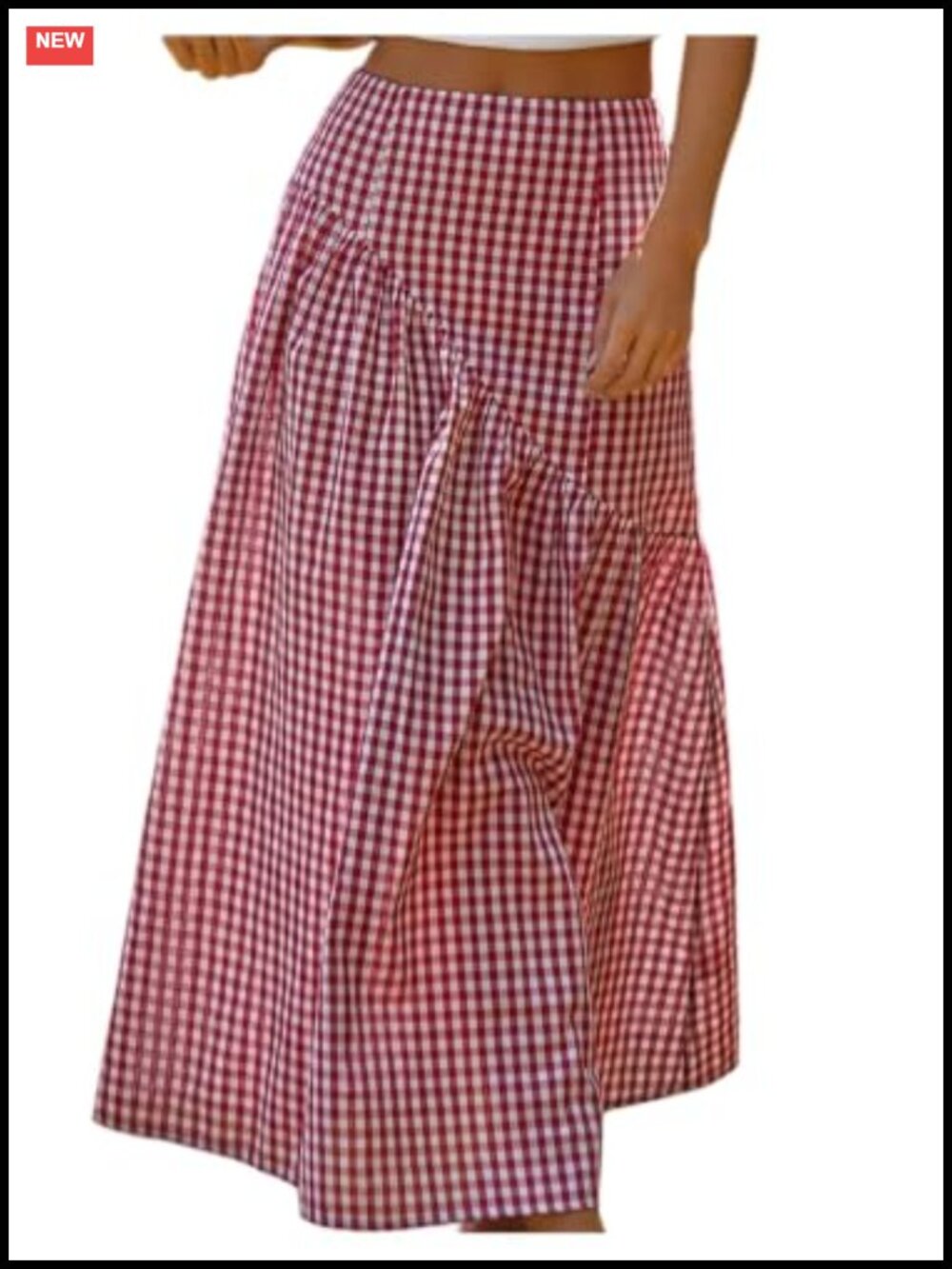 Gingham Plaid High Waist A-Line Maxi Skirt Summer Casual Pleated